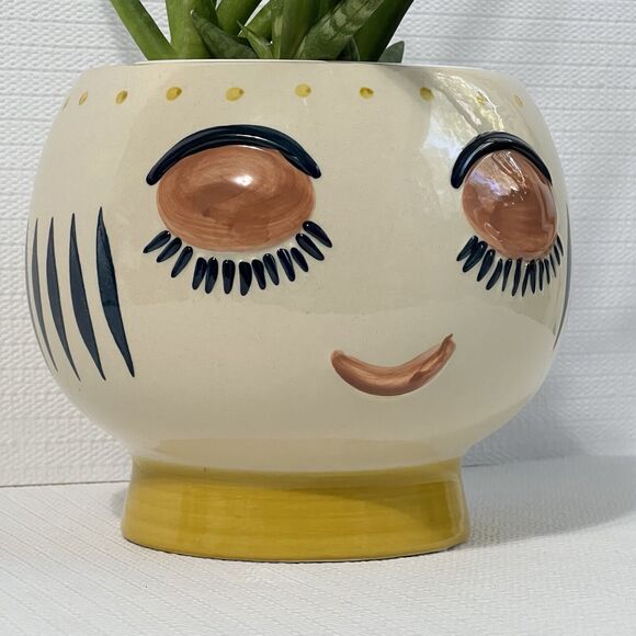 Big Bulgy Eye Face Ceramic Pedestal Planter Flower Pot Multi HANDMADE - Picture 15 of 17